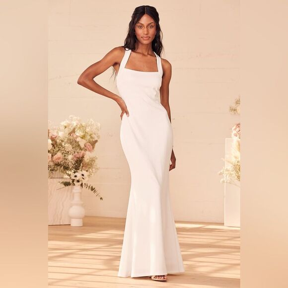 Lulus Pure Romance Mermaid Maxi Dress Medium White Wedding Elegant Formal Classy - Picture 1 of 12